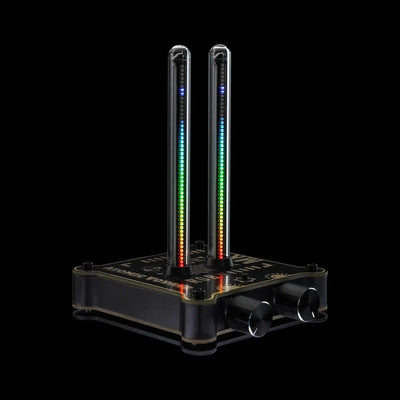 Electronic device with RGB lighting on a black background