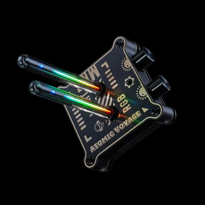 Electronic device with colorful components on a black background